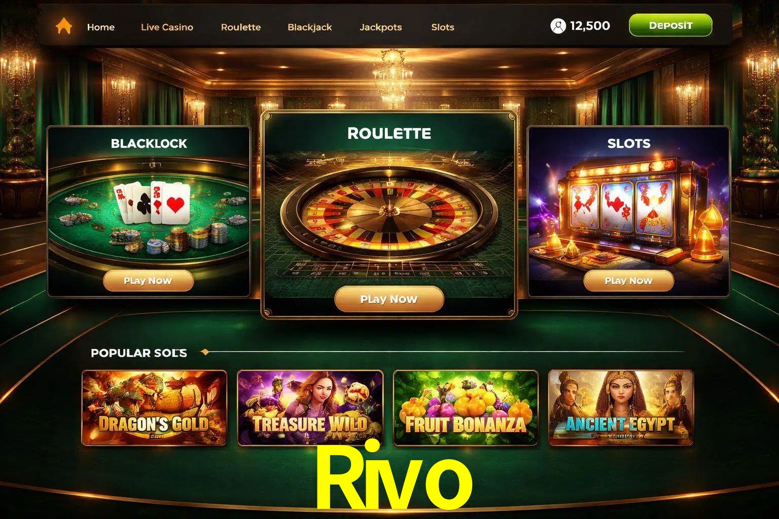 Vista de la plataforma Rivo Casino mostrando categorías organizadas de juegos en línea